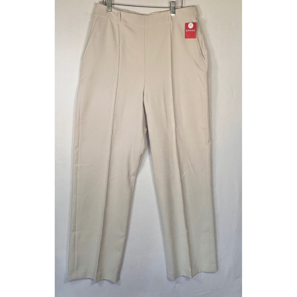 Spanx Opacity Crepe Trousers Parchment Off White Wide Leg Pants Tall Large NWT